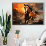 Beautiful Horse Running In The Sunset Oil Painting V4 Framed Canvas Prints Wall Art Home Decor, Floating Frame