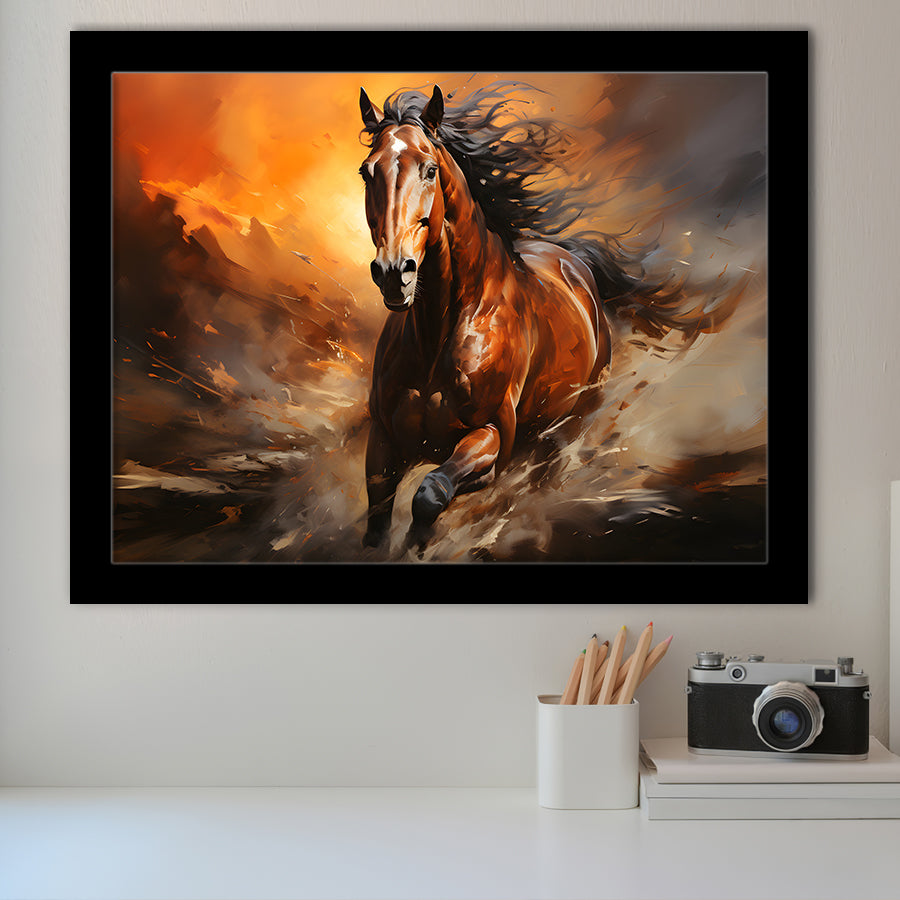 Beautiful Black Horse Running Wall Poster Paper Print - Animals