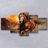 Beautiful Horse Running In The Sunset Oil Painting V4 5 Panels Canvas Prints Wall Art Home Decor, Large Mixed Canvas