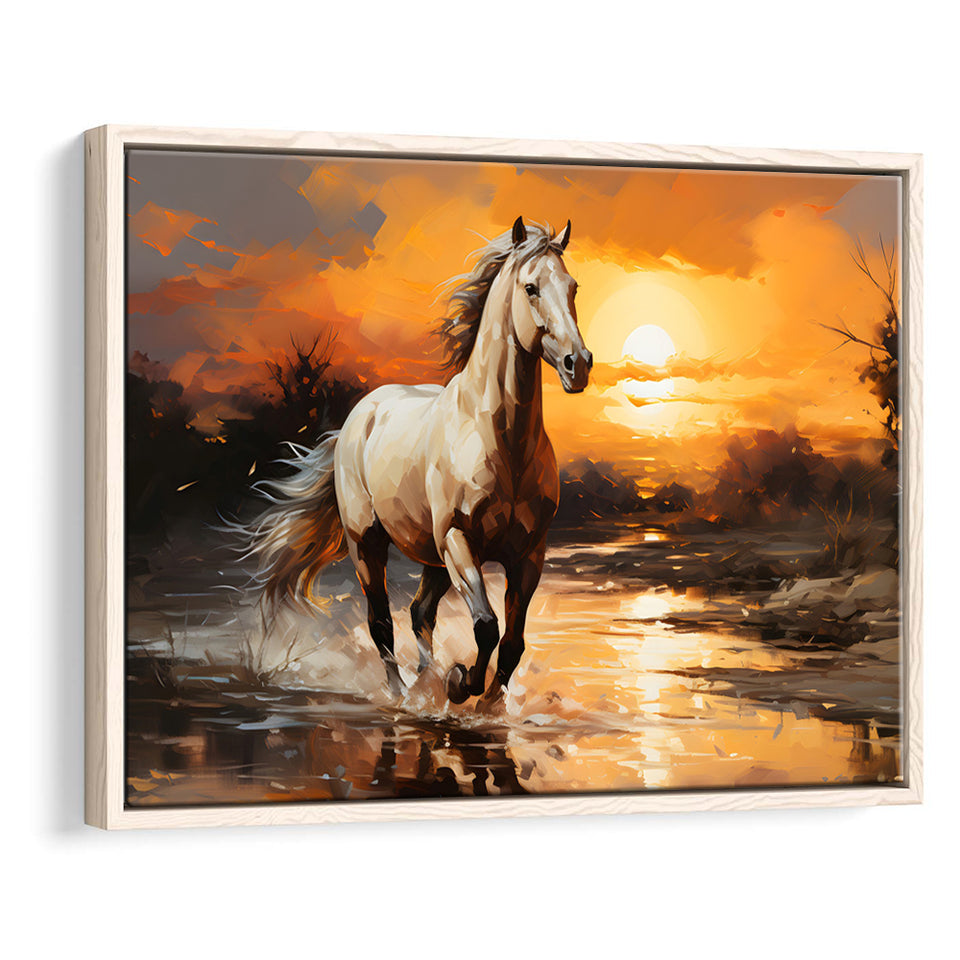 Beautiful Horse Walking In The Sunset Framed Canvas Prints Wall Art Home Decor, Painting Canvas, Floating Frame