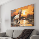 Beautiful Horse Walking In The Sunset Canvas Prints Wall Art Home Decor, Painting Canvas, Living Room Wall Decor
