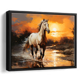 Beautiful Horse Walking In The Sunset Framed Canvas Prints Wall Art Home Decor, Painting Canvas, Floating Frame