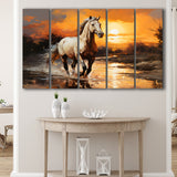 Beautiful Horse Walking In The Sunset 5 Panels B Canvas Prints Wall Art Home Decor, Extra Large Canvas