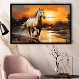 Beautiful Horse Walking In The Sunset Framed Canvas Prints Wall Art Home Decor, Painting Canvas, Floating Frame
