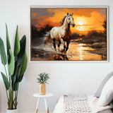 Beautiful Horse Walking In The Sunset Framed Canvas Prints Wall Art Home Decor, Painting Canvas, Floating Frame