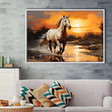 Beautiful Horse Walking In The Sunset Framed Canvas Prints Wall Art Home Decor, Painting Canvas, Floating Frame