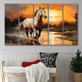 Beautiful Horse Walking In The Sunset 5 Panels B Canvas Prints Wall Art Home Decor, Extra Large Canvas
