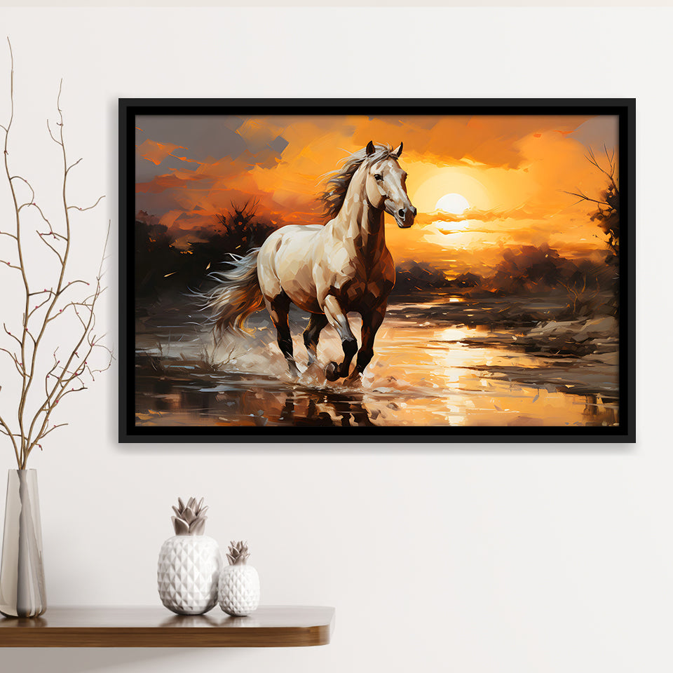 Beautiful Horse Walking In The Sunset Framed Canvas Prints Wall Art Home Decor, Painting Canvas, Floating Frame