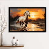 Beautiful Horse Walking In The Sunset Framed Canvas Prints Wall Art Home Decor, Painting Canvas, Floating Frame