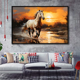 Beautiful Horse Walking In The Sunset Framed Canvas Prints Wall Art Home Decor, Painting Canvas, Floating Frame
