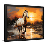 Beautiful Horse Walking In The Sunset Framed Art Prints Wall Decor, Painting Art, Framed Picture