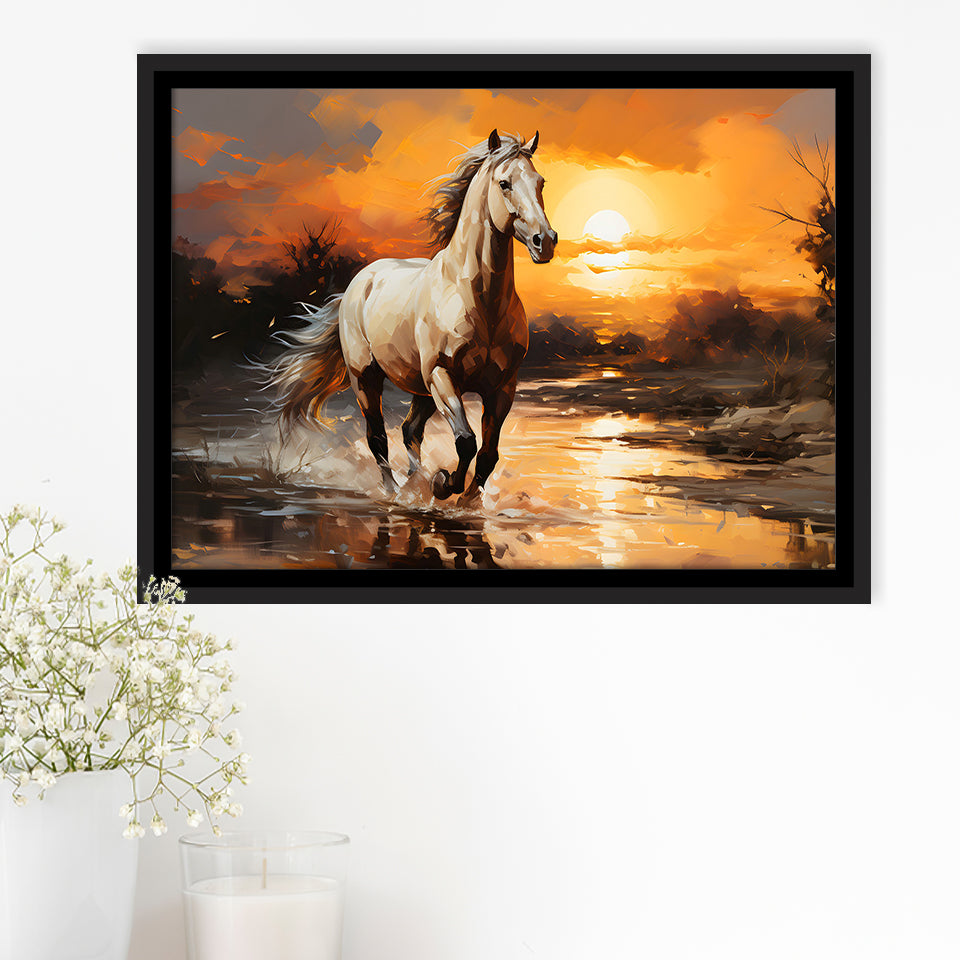 Beautiful Horse Walking In The Sunset Framed Canvas Prints Wall Art Home Decor, Painting Canvas, Floating Frame
