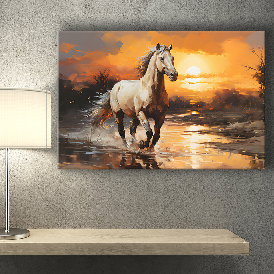 Beautiful Horse Walking In The Sunset Canvas Prints Wall Art Home Decor, Painting Canvas, Living Room Wall Decor