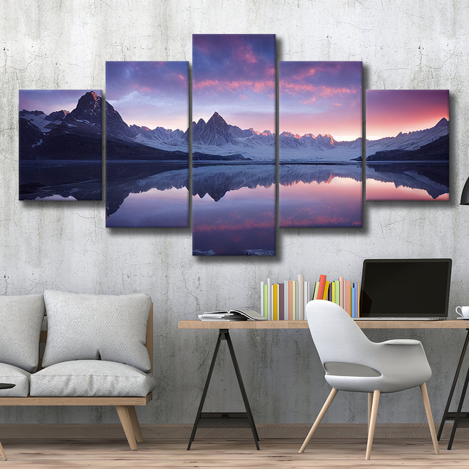 Becautiful Lake And Moutain, 5 Piece Canvas Prints Wall Art Decor, Multi Panels,Mixed Canvas