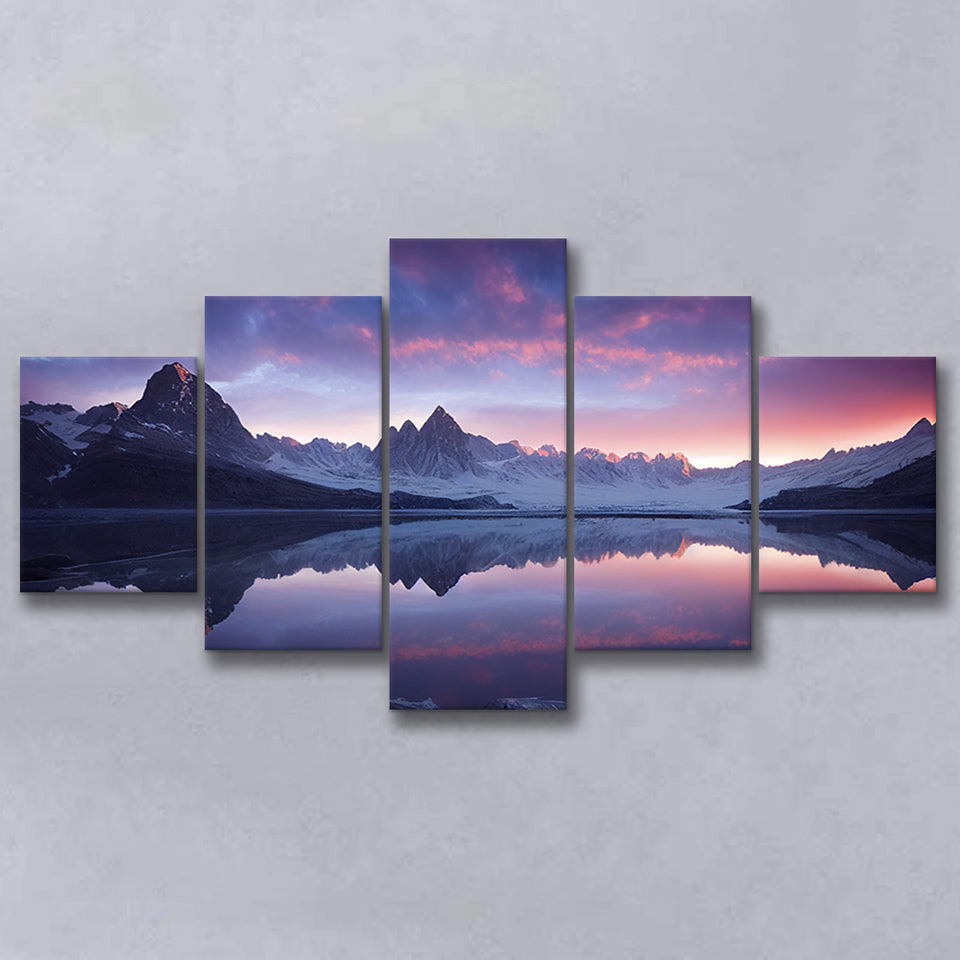 Becautiful Lake And Moutain, 5 Piece Canvas Prints Wall Art Decor, Multi Panels,Mixed Canvas