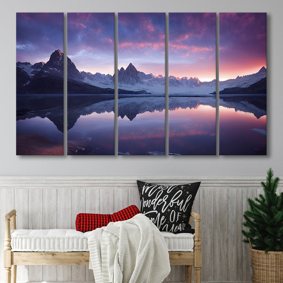 Becautiful Lake And Moutain, 5 Piece Canvas Prints Wall Art Decor, Multi Panels