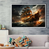 Big Pirate Ship Burned Framed Canvas Prints Wall Art Home Decor, Painting Canvas, Floating Frame