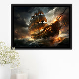 Big Pirate Ship Burned Framed Canvas Prints Wall Art Home Decor, Painting Canvas, Floating Frame