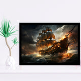 Big Pirate Ship Burned Framed Art Prints Wall Decor, Painting Art, Framed Picture