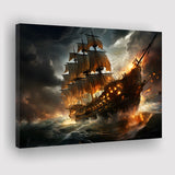 Big Pirate Ship Burned Canvas Prints Wall Art Home Decor, Painting Canvas, Living Room Wall Decor