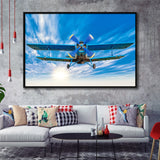 Bigstock Airplane Sport Fly Framed Canvas Prints Wall Art Decor - Painting Canvas, Black Framed Picture