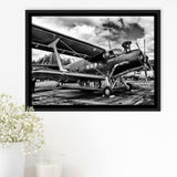 Black And White Airplane Aircraft Vehicle Aviation Flight Framed Canvas Prints Wall Art Decor - Painting Canvas, Black Framed Picture
