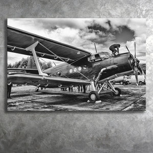 Black And White Airplane Biplane Light Aircraft Military Canvas Prints Wall Art Decor - Painting Canvas, Art Prints, Ready to Hang