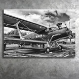 Black And White Airplane Biplane Light Aircraft Military Canvas Prints Wall Art Decor - Painting Canvas, Art Prints, Ready to Hang