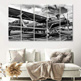 Black And White Airplane Aircraft Vehicle Aviation Flight 5 Piece B Canvas Prints Wall Art Decor - Painting Canvas, Multi Panels