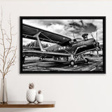 Black And White Airplane Aircraft Vehicle Aviation Flight Framed Canvas Prints Wall Art Decor - Painting Canvas, Black Framed Picture