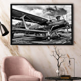 Black And White Airplane Aircraft Vehicle Aviation Flight Framed Canvas Prints Wall Art Decor - Painting Canvas, Black Framed Picture