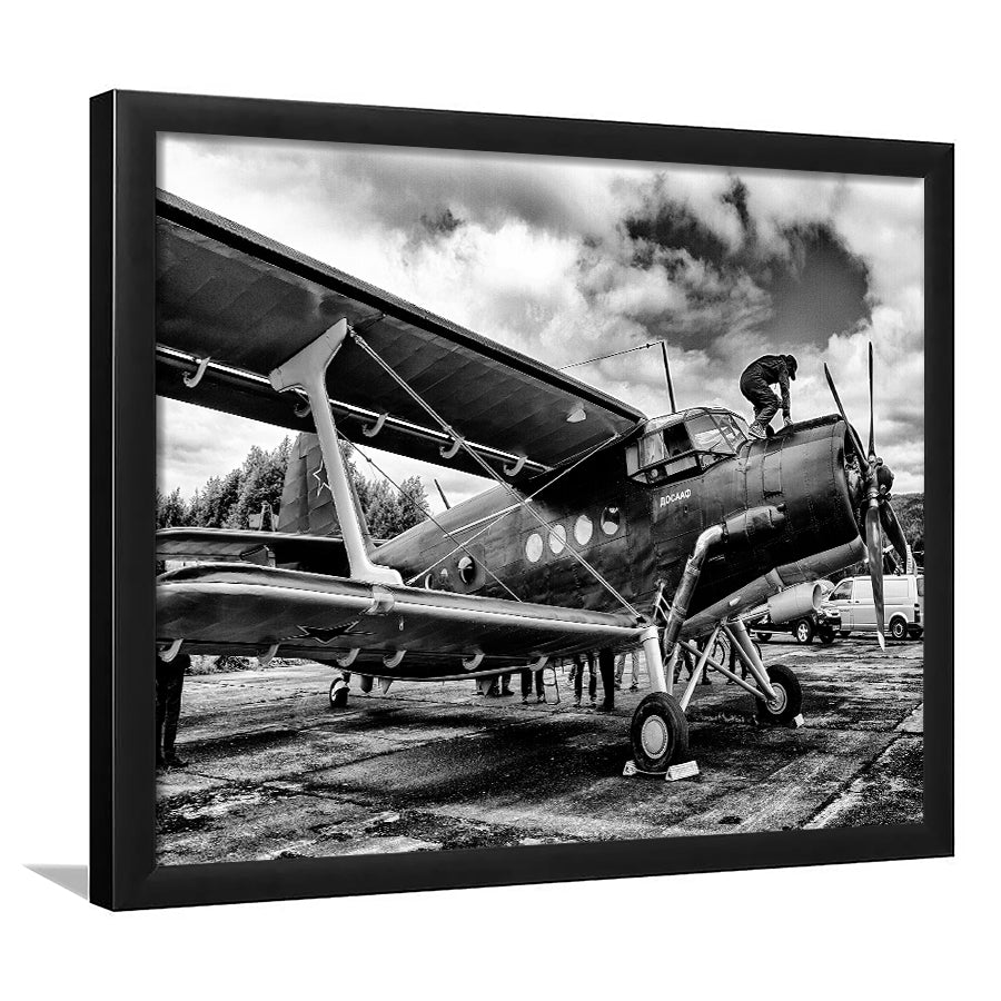 Black And White Airplane Aircraft Vehicle Aviation Flight Framed Art Prints Wall Decor - Painting Art, Framed Picture, Ready to Hang