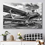 Black And White Airplane Biplane Light Aircraft Military Canvas Prints Wall Art Decor - Painting Canvas, Art Prints, Ready to Hang