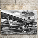 Black And White Airplane Biplane Light Aircraft Military Canvas Prints Wall Art Decor - Painting Canvas, Art Prints, Ready to Hang
