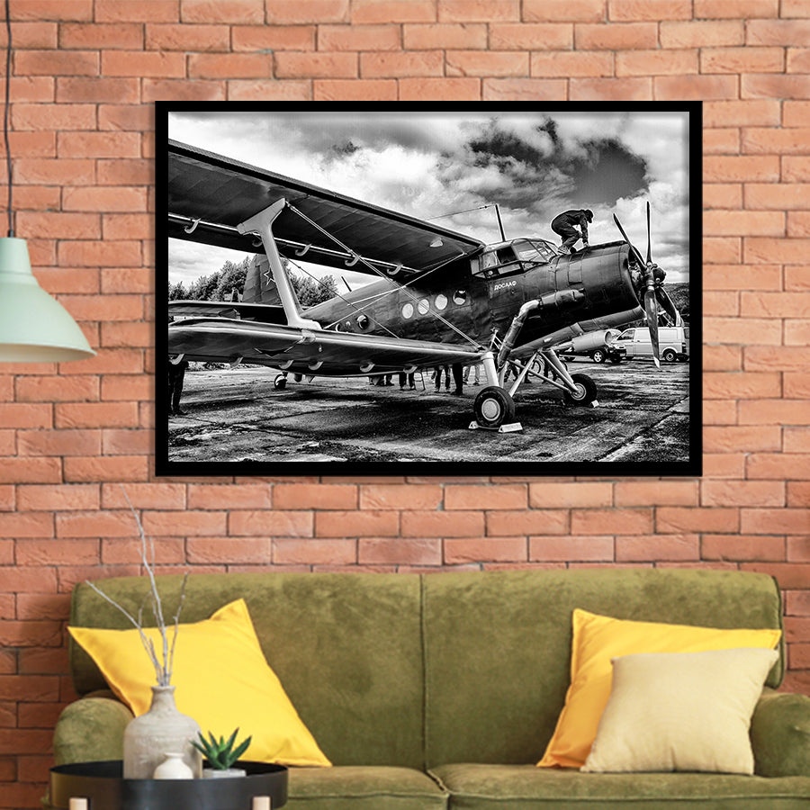 Black And White Airplane Aircraft Vehicle Aviation Flight Framed Art Prints Wall Decor - Painting Art, Framed Picture, Ready to Hang
