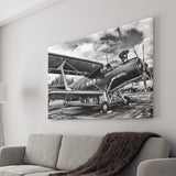 Black And White Airplane Biplane Light Aircraft Military Canvas Prints Wall Art Decor - Painting Canvas, Art Prints, Ready to Hang
