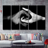 Black And White Hands Holding Together 5 Pieces Canvas Prints Wall Art - Painting Canvas, Multi Panels, Wall Decor