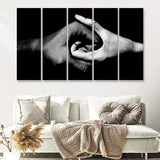 Black And White Hands Holding Together 5 Pieces Canvas Prints Wall Art - Painting Canvas, Multi Panels, Wall Decor