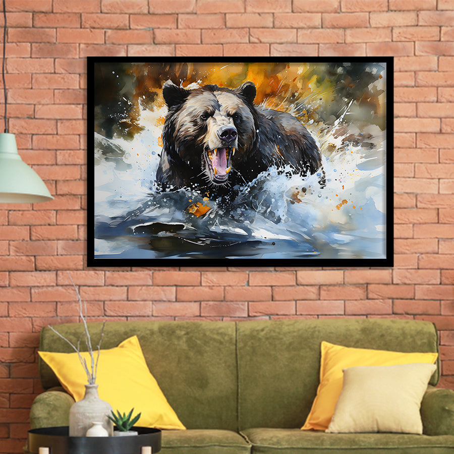 Black Bear Painting Framed Art Prints Wall Decor, Painting Art, Framed Picture