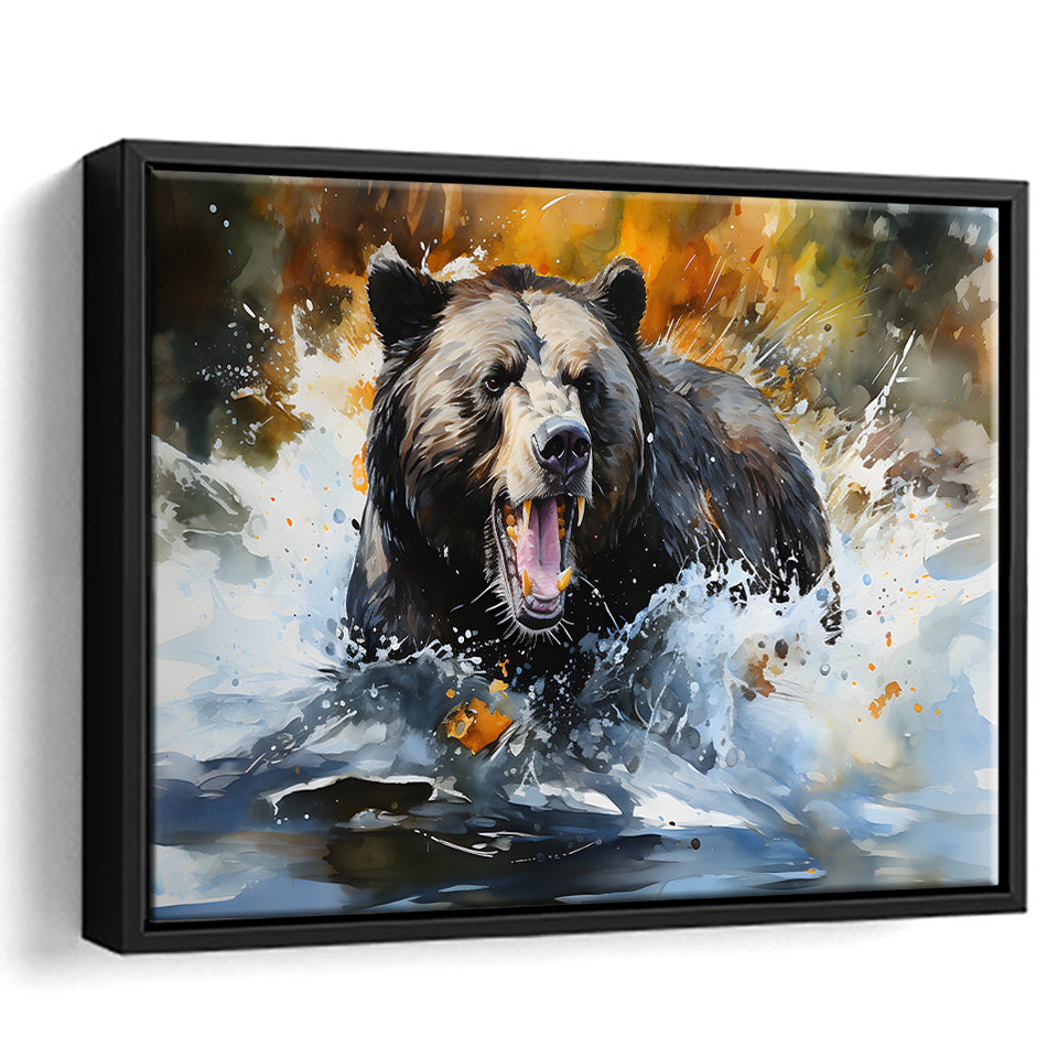 Black Bear Painting Framed Canvas Prints Wall Art Home Decor, Painting Canvas, Floating Frame