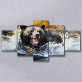 Black Bear Painting 5 Panels Canvas Prints Wall Art Home Decor, Large Mixed Canvas