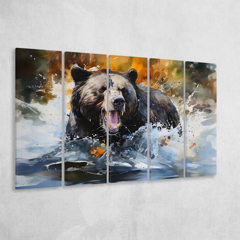 Black Bear Painting 5 Panels B Canvas Prints Wall Art Home Decor, Extra Large Canvas
