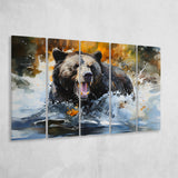 Black Bear Painting 5 Panels B Canvas Prints Wall Art Home Decor, Extra Large Canvas