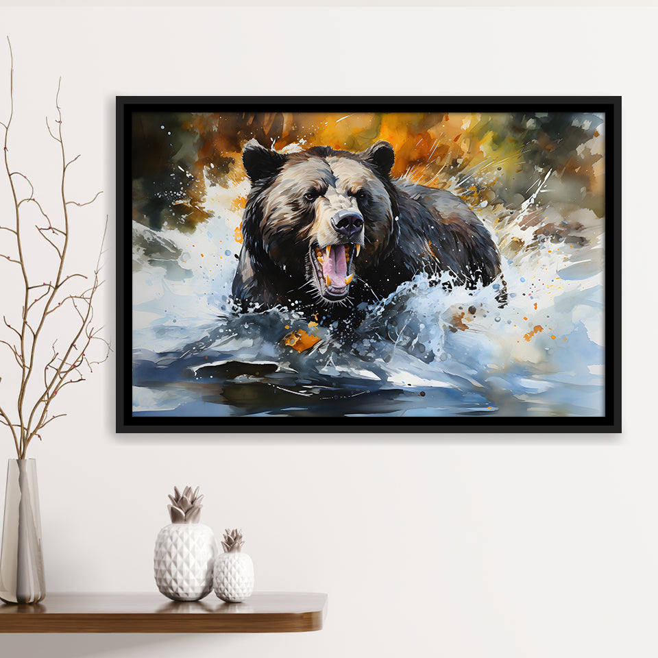 Black Bear Painting Framed Canvas Prints Wall Art Home Decor, Painting Canvas, Floating Frame