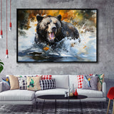 Black Bear Painting Framed Canvas Prints Wall Art Home Decor, Painting Canvas, Floating Frame