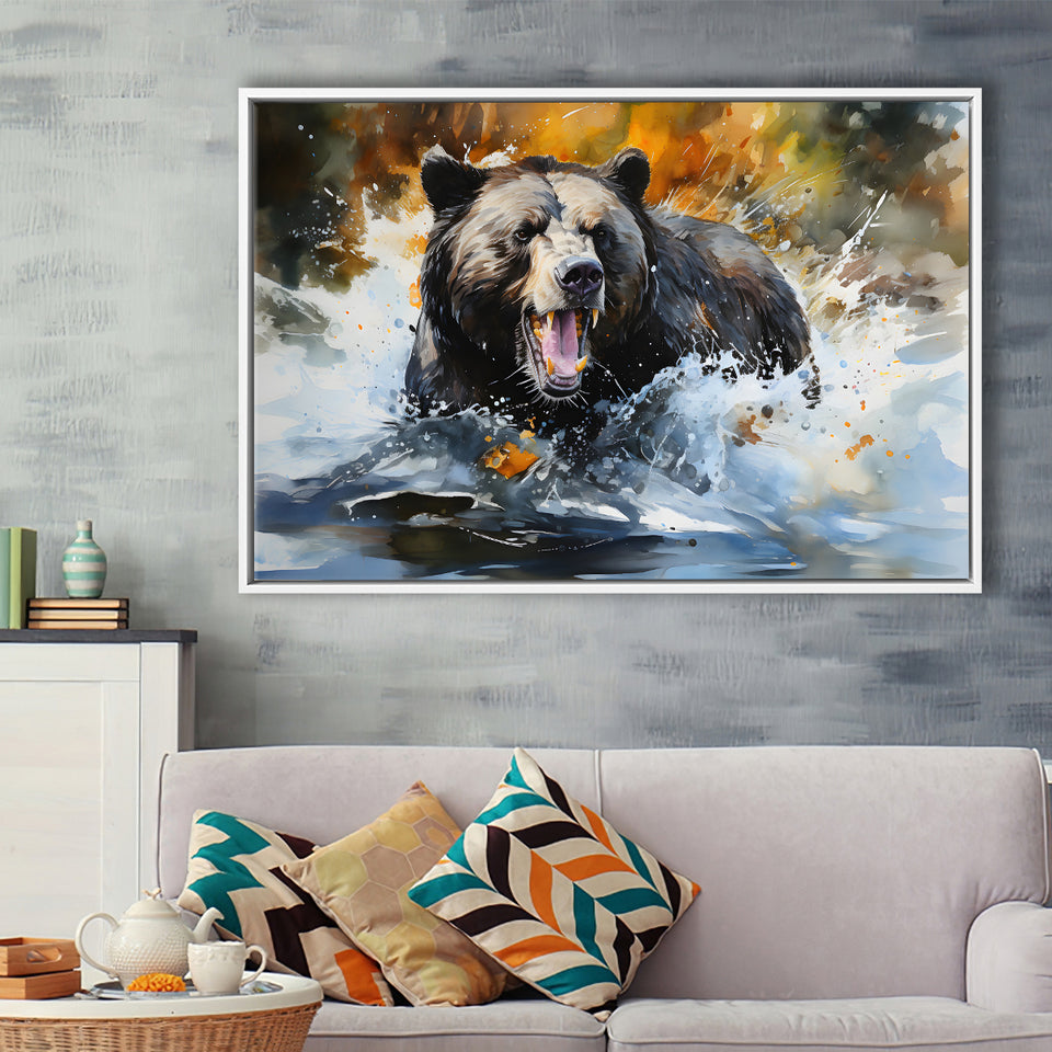 Black Bear Painting Framed Canvas Prints Wall Art Home Decor, Painting Canvas, Floating Frame