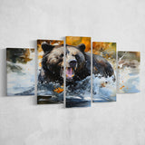 Black Bear Painting 5 Panels Canvas Prints Wall Art Home Decor, Large Mixed Canvas