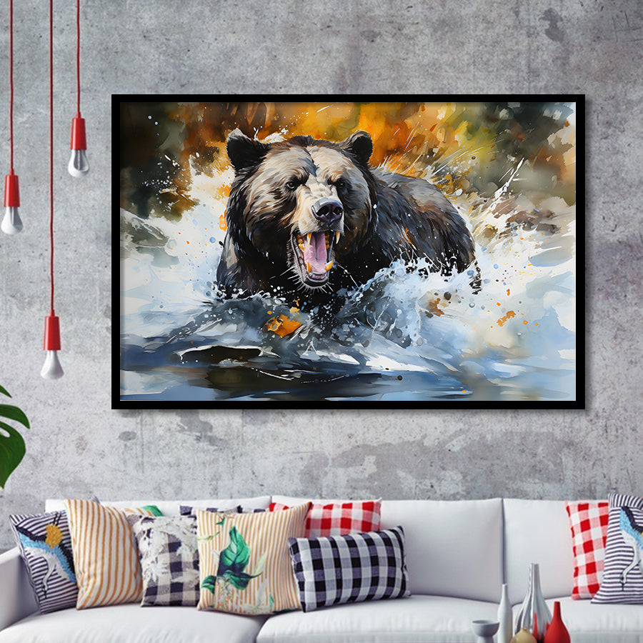 Black Bear Painting Framed Art Prints Wall Decor, Painting Art, Framed Picture