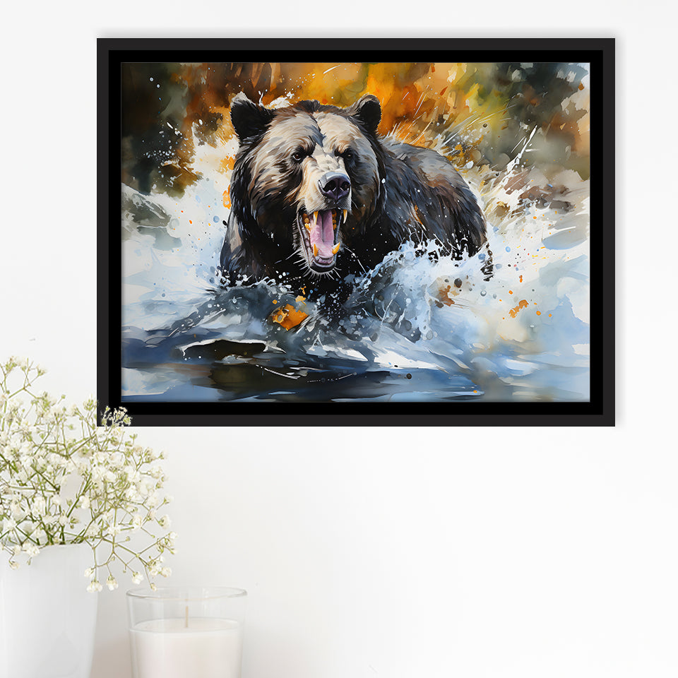 Black Bear Painting Framed Canvas Prints Wall Art Home Decor, Painting Canvas, Floating Frame
