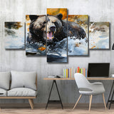 Black Bear Painting 5 Panels Canvas Prints Wall Art Home Decor, Large Mixed Canvas